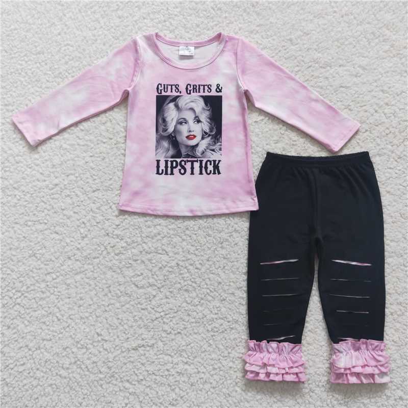 GLP0760Pink bleached top hole leggings singer girls outfits