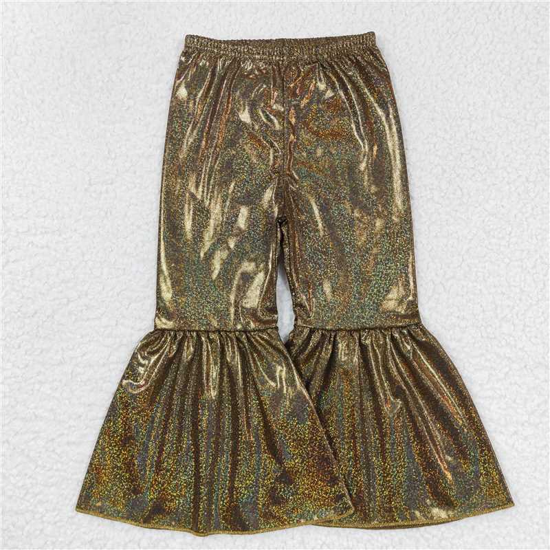 P0186 Baby Girls Golden Holographic Spandex Bell Bottom Pants