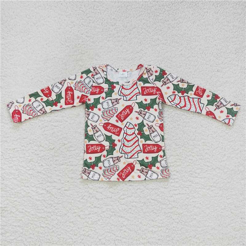 11.19 RTS NO MOQ (In stock)GT0325 Baby Girls Christmas Tree Cake Long Sleeve Tee Shirts Tops