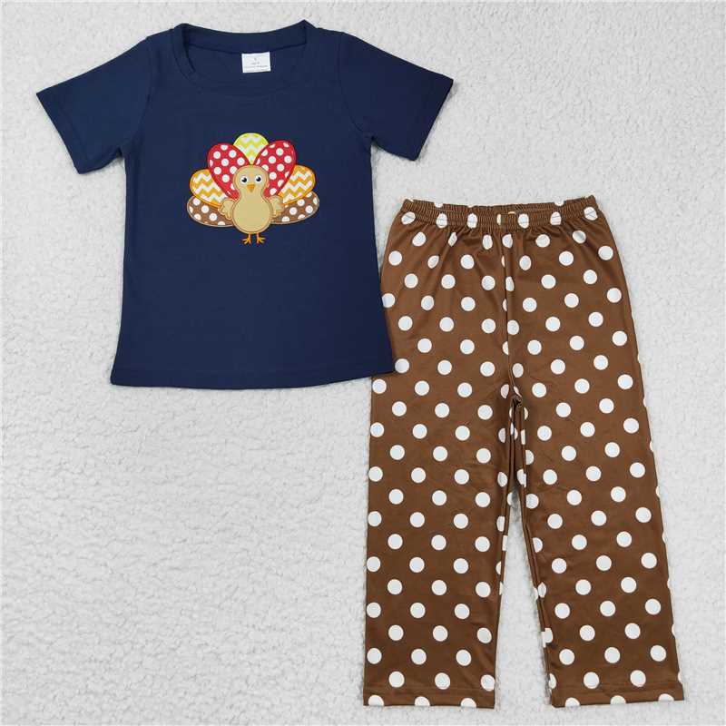 BSPO0162 Baby Boys Thanksgiving Turkey Top Dots Pants Clothes Sets