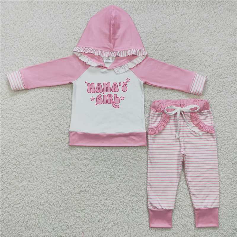 GLP0802 Baby Girls Mama's Girl Hooded Top Pants Clothes Sets