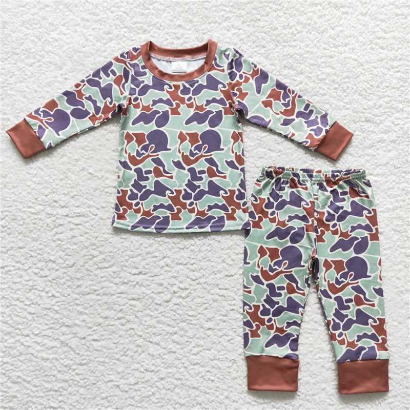 BLP0326Olive browm duck pocket long sleeves boy pajamas