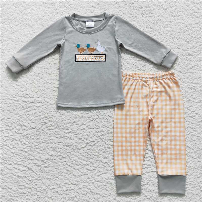 BLP0310Duck goose grey top yellow pants boy clothing