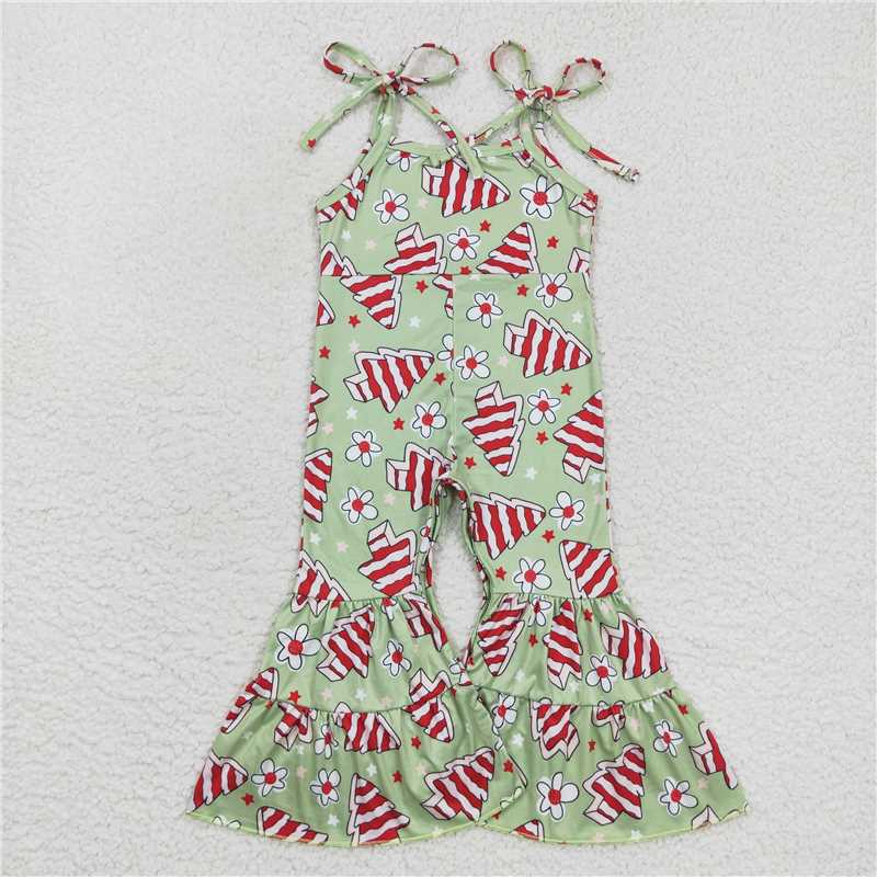 SR0453 Baby Girls Christmas Tree Cake Straps Bell Bottom Jumpsuits