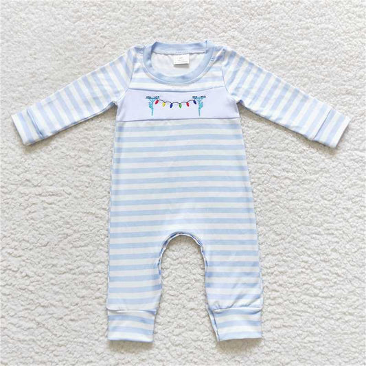 RTS LR0583 Embroidered blue and white striped long-sleeved jumpsuit