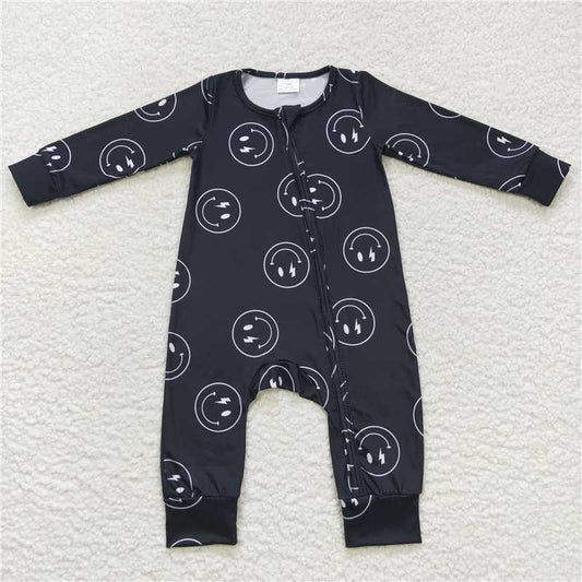 RTS LR0654 Smiley face black zipper long sleeve jumpsuit