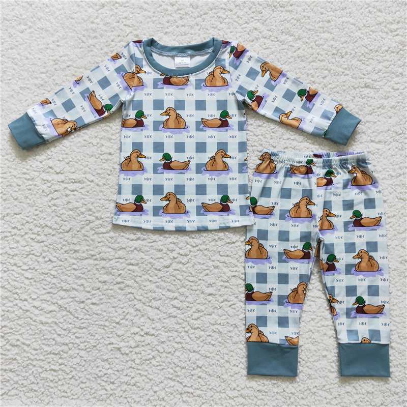 BLP0329Plaid duck long sleeves kids boy pajamas