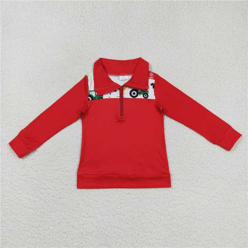 BT0347 Baby Boys Long Sleeve Fall Farm Pullover Tee Shirts