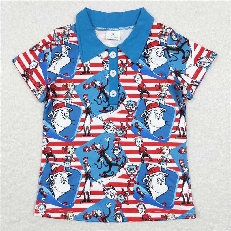 BT0483 Baby Boys Dr Reading Red Stripes Short Sleeve Tee Shirt Tops