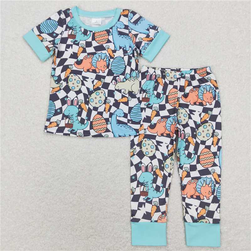 BSPO0283 Baby Boys Toddler Easter Dinosaurs Eggs Shirt Pants Pajamas Clothes Sets