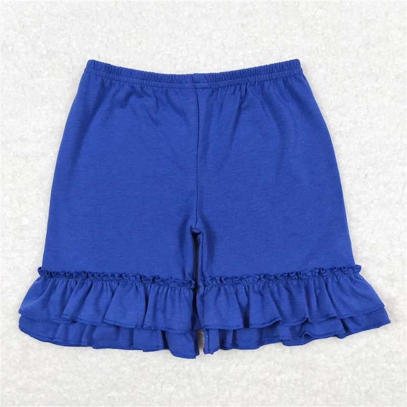 SS0179 Baby Girls Summer Solid Color Cotton Double Ruffle Shorts
