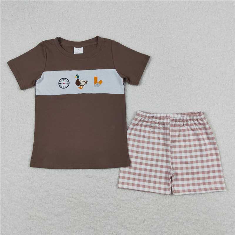 12.16 RTS NO MOQ (In stock)Matching BSSO0573 Baby Boys Brown Checkered Duck Shorts Summer Shorts Clothes Sets
