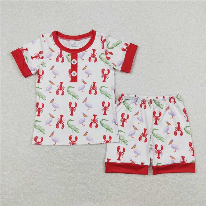 BSSO0643 Baby Boys Red Crawfish Shirt Shorts Pajamas Clothes Sets