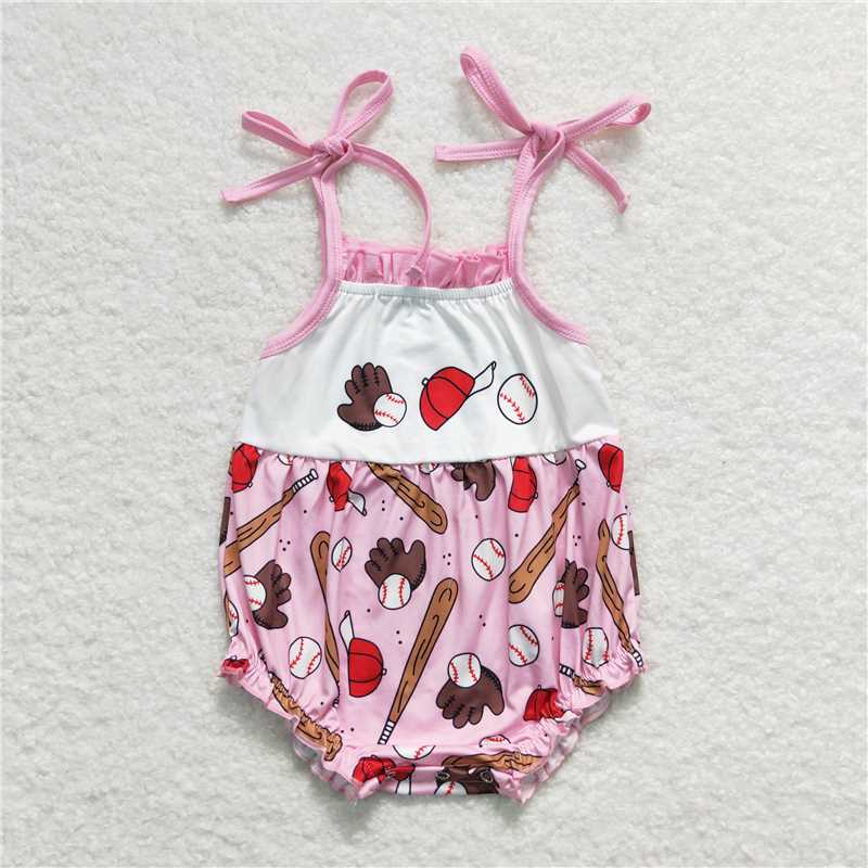SR1234 Baby Girls Baseball Straps Pink Summer Spring Rompers