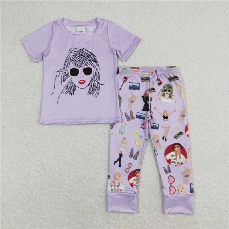 GSPO1452 Taylor Swift purple short-sleeved long pants pajama set