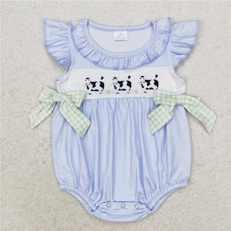 SR1696 Baby Girls Boys Cows Western Sibling Dresses Rompers Sets
