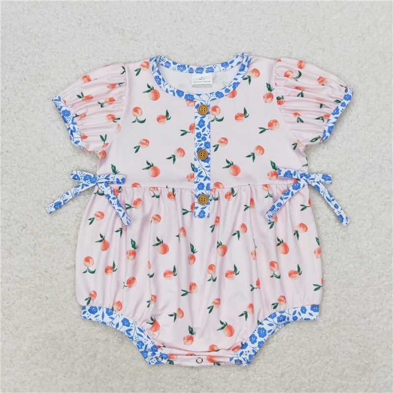 SR1425 Baby Infant Girls Small Peaches Short Sleeve Rompers