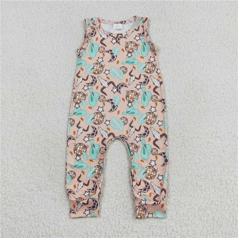 SR0626 Baby Infant Cow Cactus Disco Sleeveless Rompers