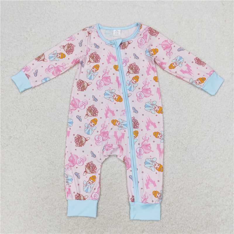 LR0990Long sleeves princess castle carriage baby zipper romper