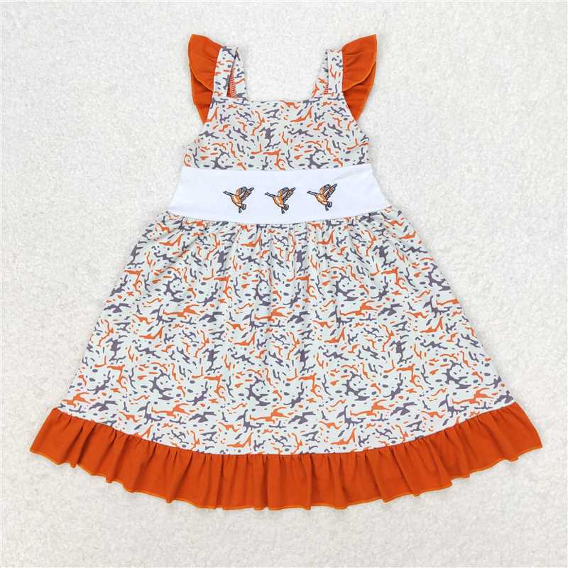 GSD1271 Baby Girls Embroidery Camo Ducks Sibling Dresses Rompers Clothes Sets