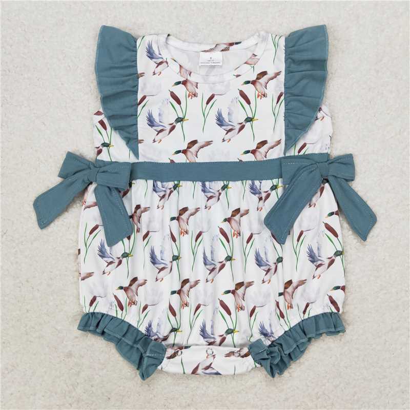 SR1140 Baby Infant Girls Flying Ducks Flutter Sleeve Rompers