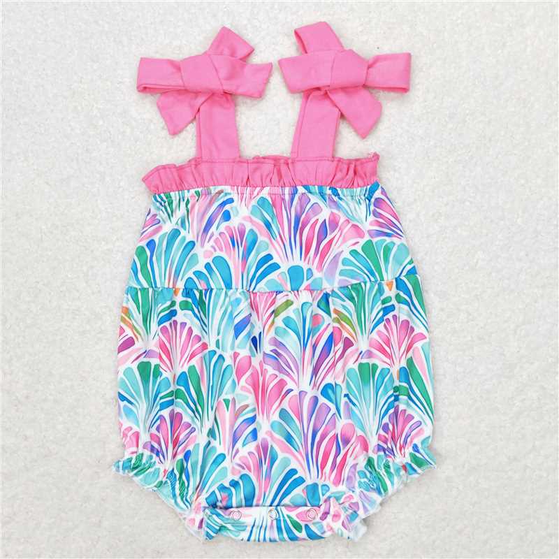 SR1555 Baby Girls Straps Colorful Seashells Summer Ruffle Rompers