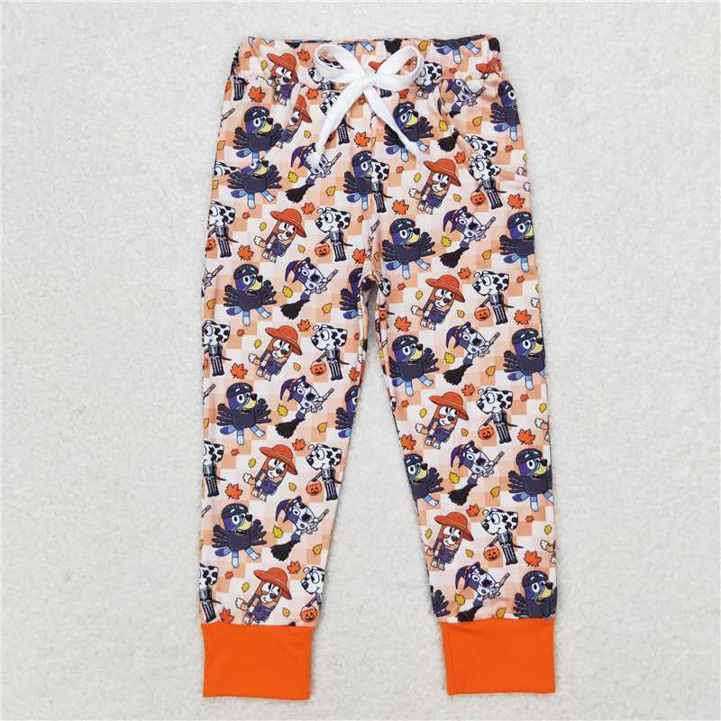 P0476 Baby Boys Halloween Dogs Orange Checkered Pants