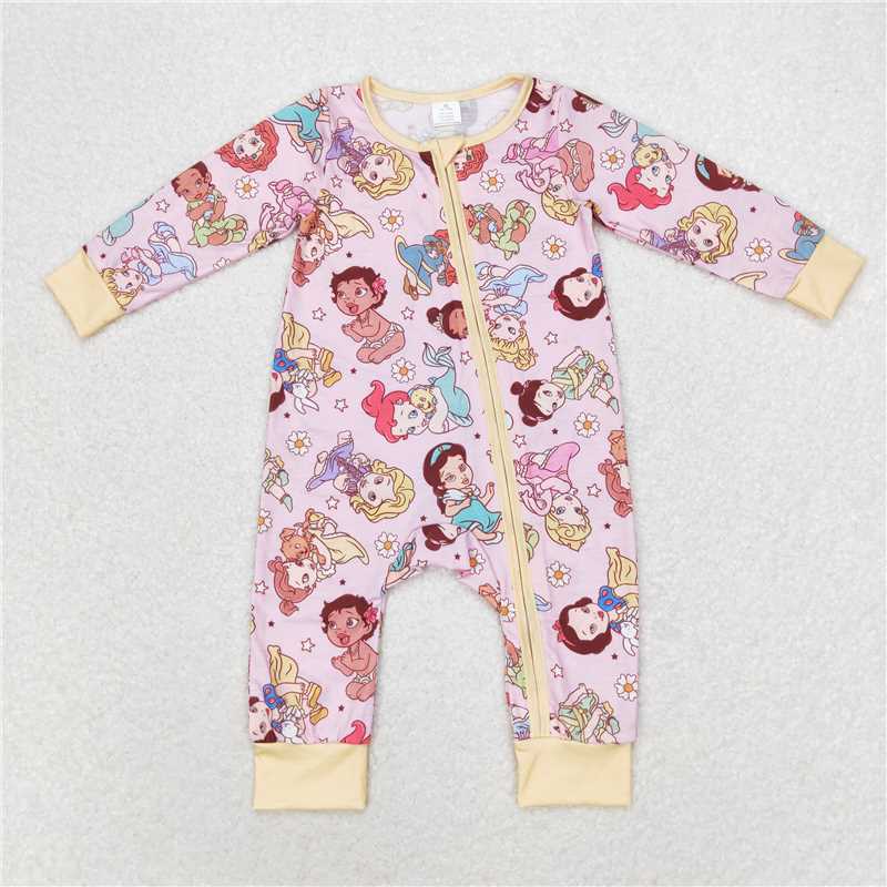 LR0968RTS NO MOQ Baby Girls Winter Rompers Long sleeves floral princess baby girls zipper romper