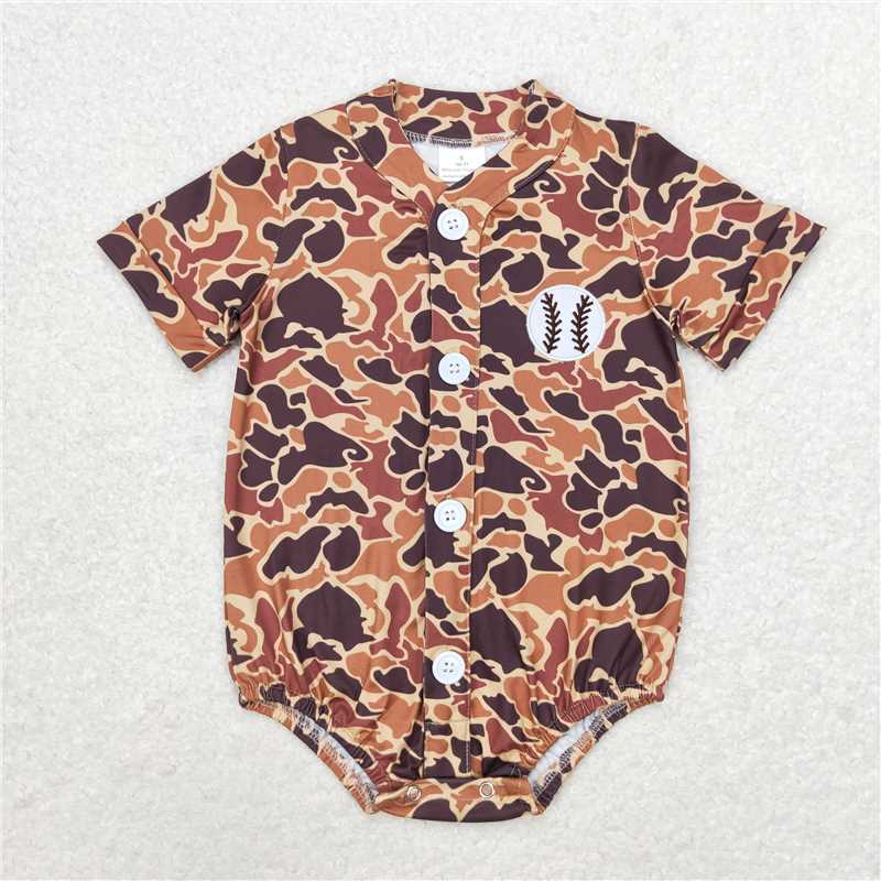 10.29 RTS NO MOQ (In stock) Matching SR1684 Baby Infant Boys Camo Baseball Buttons Short Sleeve Rompers