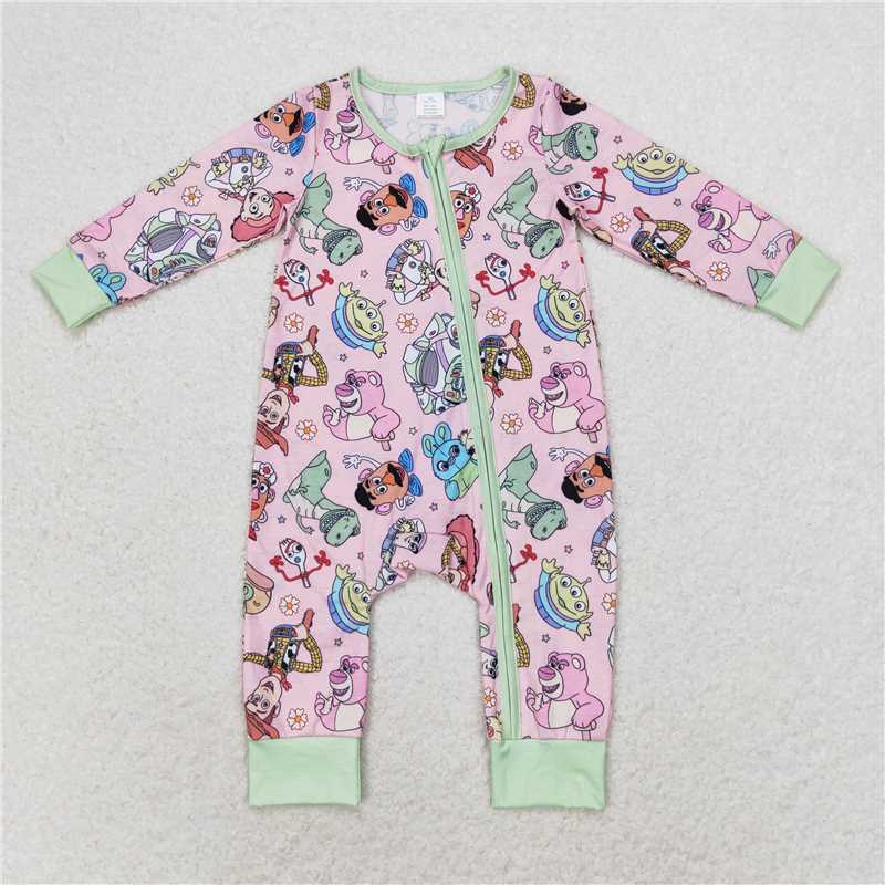 RTS LR0970 Modal cartoon Toy Story pink and green zipper long-sleeved jumpsuit