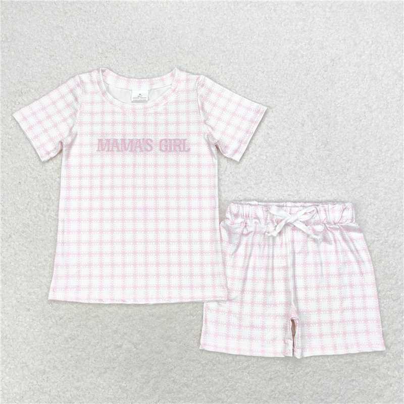 GSSO1236Short sleeves pink plaid mama's girl kids summer clothes