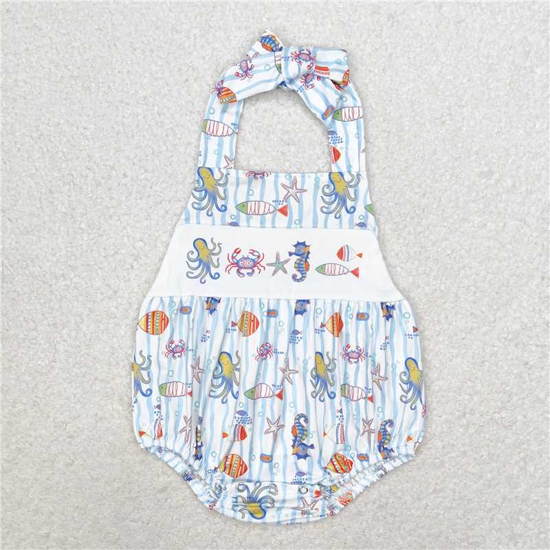 SR1247 Baby Infant Seahorse Crabs Straps Rompers