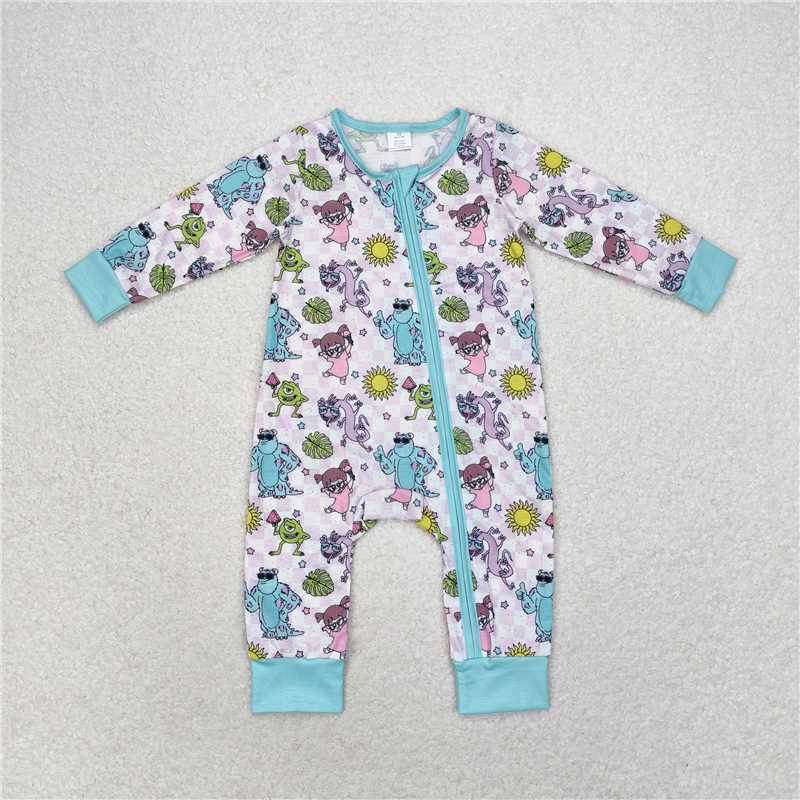 RTS LR0988 Modal Monsters University Purple Plaid Zipper Long Sleeve Bodysuit