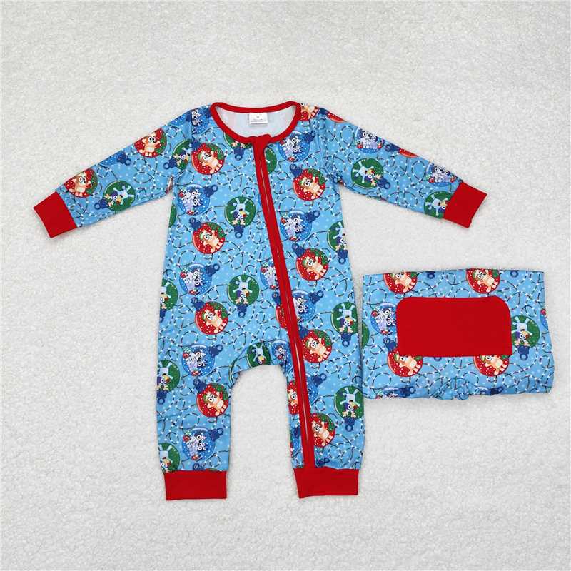 RTS LR1315 bluey Christmas lights red and blue zipper long-sleeved jumpsuit