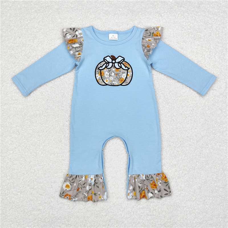LR1529Floral ruffle pumpkin baby girls fall romper