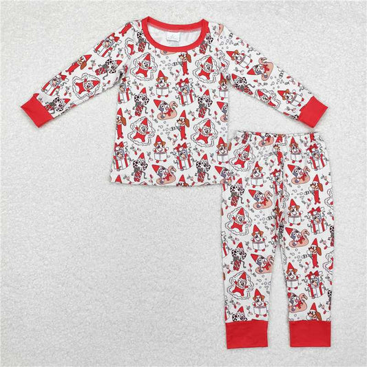 BLP0721Long sleeves red dog gift kids Christmas pajamas
