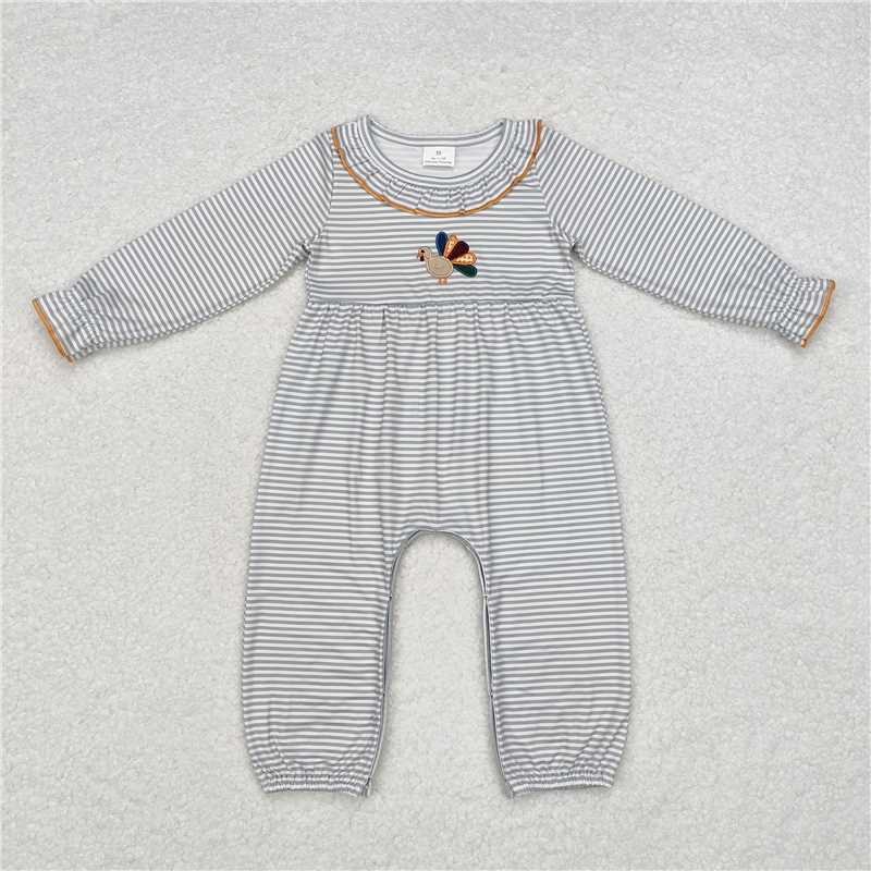 LR1542Ruffle stripe turkey baby girls Thanksgiving romper