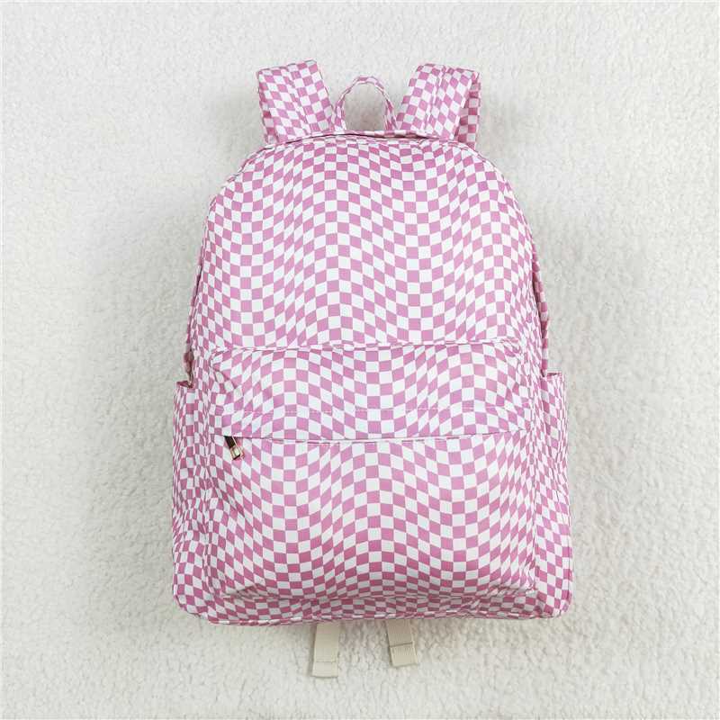 USA Shop (in stock)BA0245 Baby Kids Girls Pink Checkered Backpack Zip Back Bags