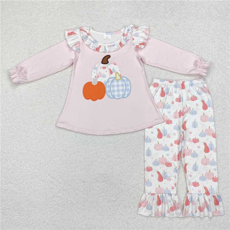 GLP1409Long sleeves pumpkin top pants kids girls fall clothing