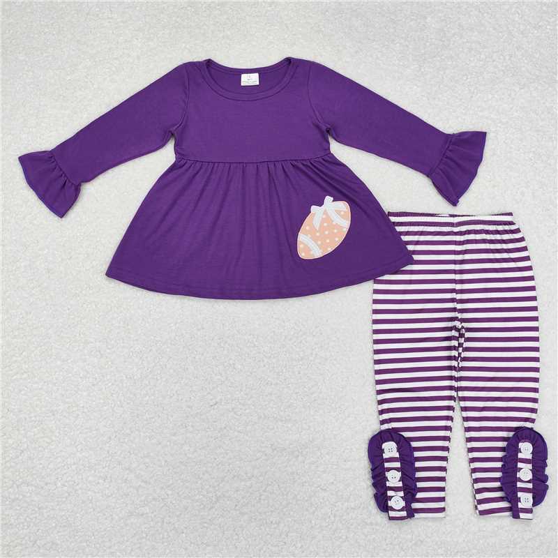 GLP1590Purple long sleeves football tunic stripe leggings girls clothes