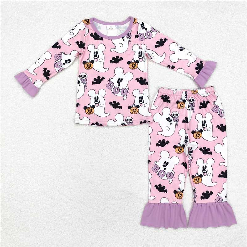 GLP1544Pink ghost pumpkin bat baby girls Halloween pajamas