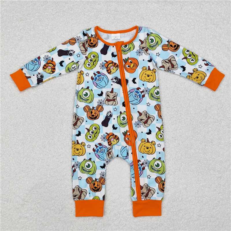 RTS LR1650 Halloween Monsters University orange trim blue and white plaid zipper long sleeve jumpsuit