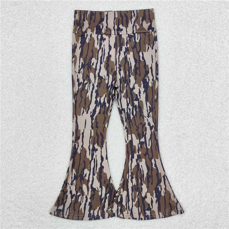 P0590 Baby Girls Green Camo Brown Bell Bottom Pants
