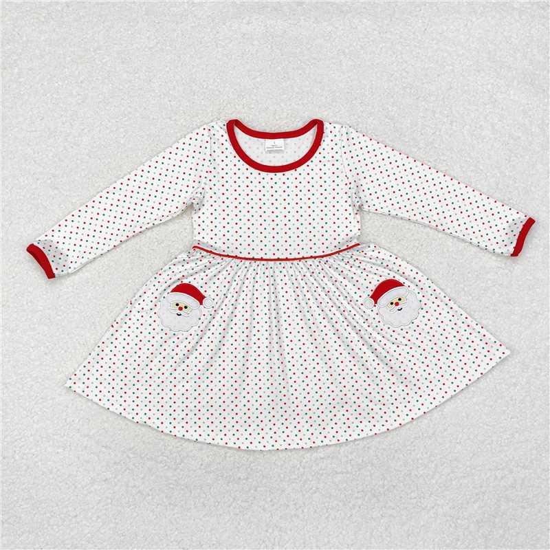 11.22 RTS NO MOQ (In stock)GLD0779 Baby Girls Christmas Dots Santa Knee Length Dresses
