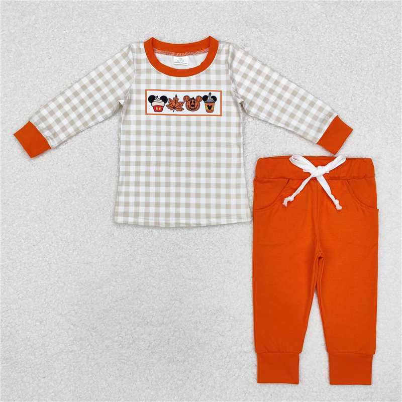 BLP0696Orange mouse cake pumpkin top pants boys Halloween clothes