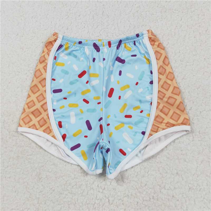 12.23 RTS NO MOQ (In stock)Matching SS0571 Baby Girls Blue Ice-cream Drip Yoga Shorts Bottoms