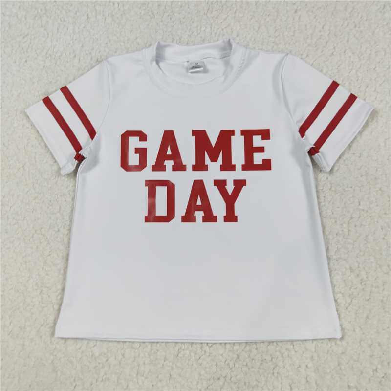 11.15 RTS NO MOQ (In stock)Matching GT1102 Baby Girls Vinyl Red Game Day Yoga Active Team Tee Shirts