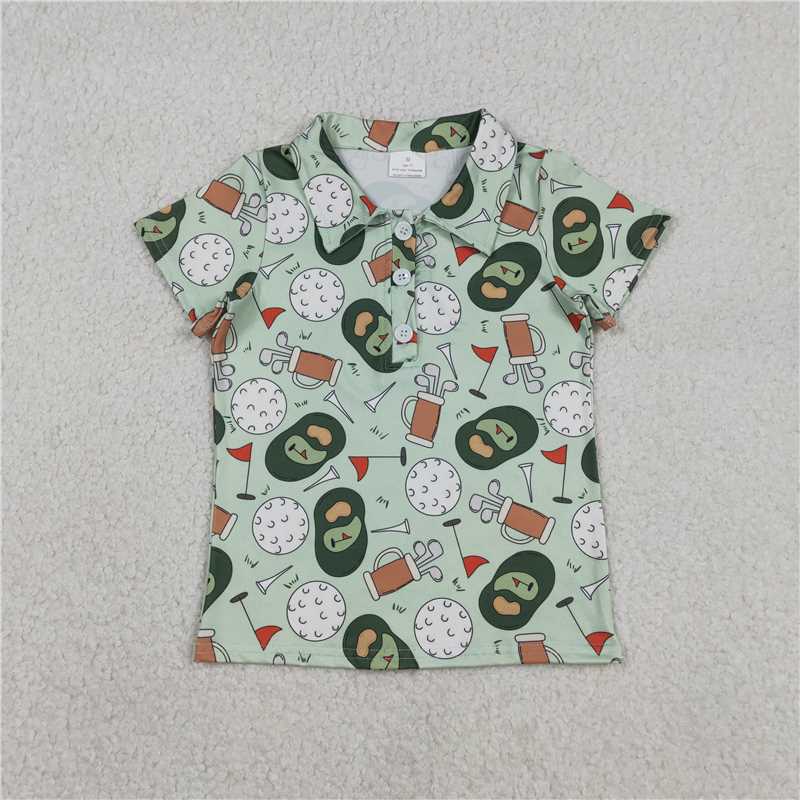 1.13 RTS NO MOQ (In stock)Matching BT1586 Baby Boys Green Golf Flags Team Button Polo Shirts Top