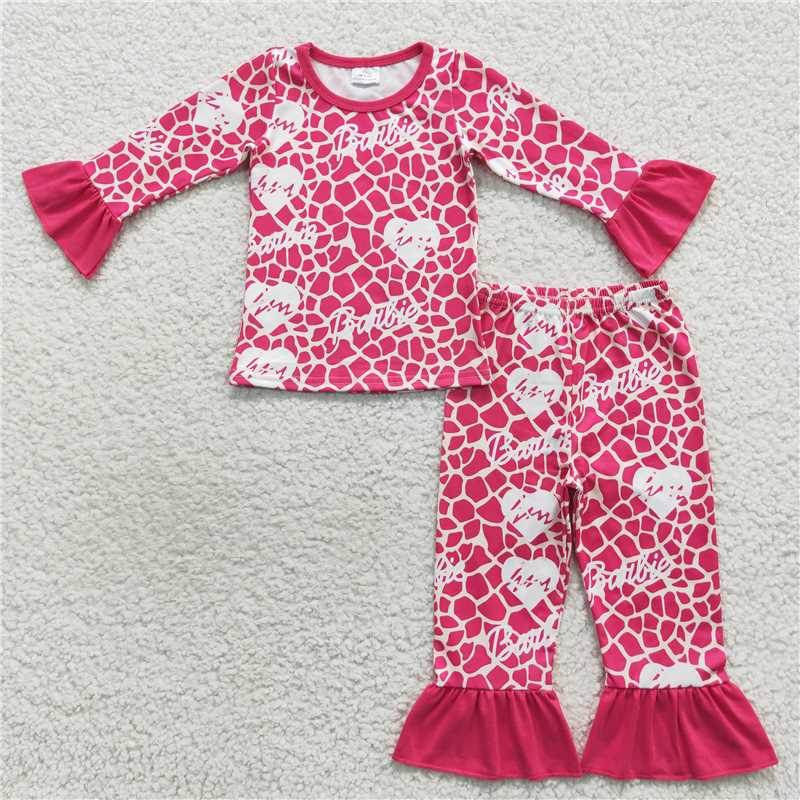 GLP0653Hot pink heart long sleeves girls party pajamas