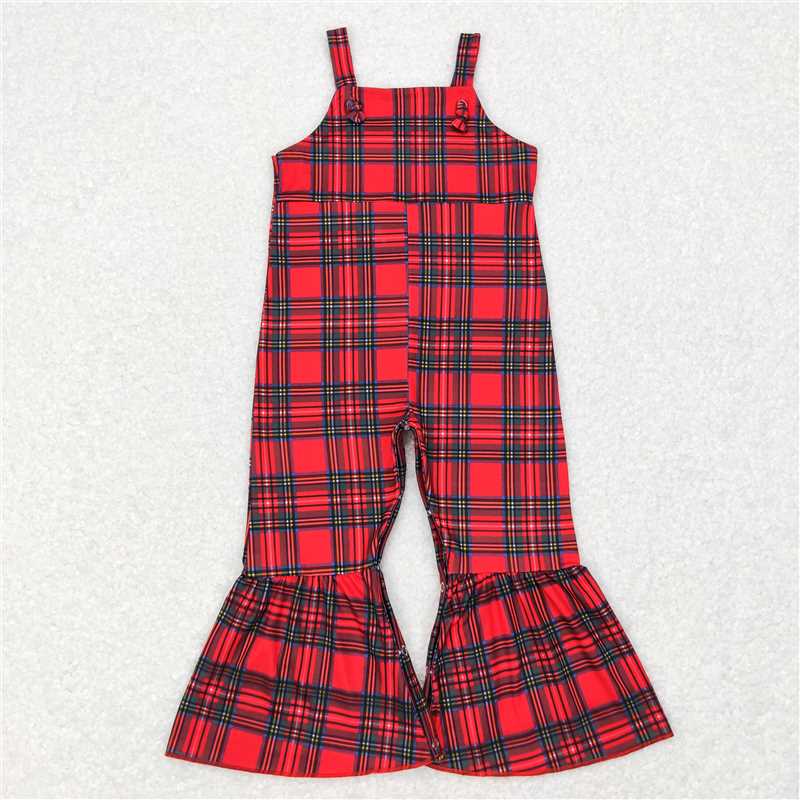 SR0479 Red green plaid baby girls Christmas bell bottom jumpsuit